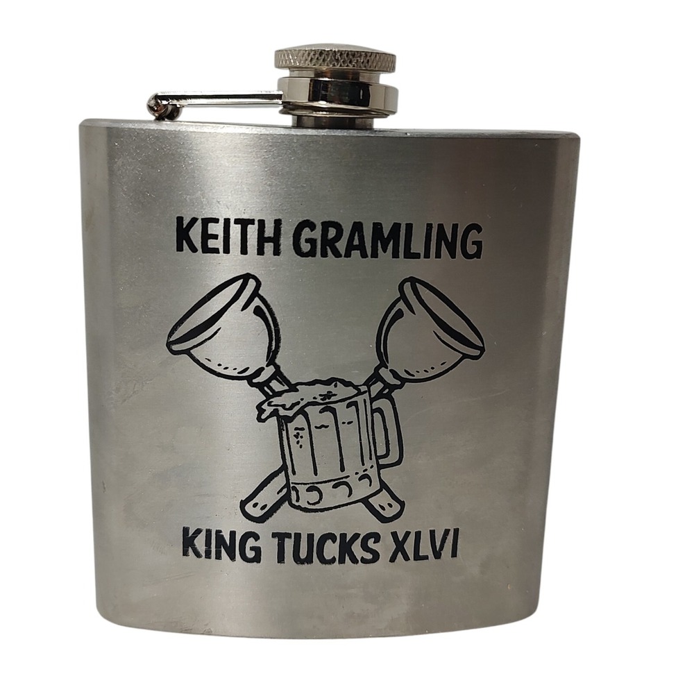 Keith Gramling Stainless Steel Flask 7 Oz‎ King Tucks 48 New Orleans Mardi Gras